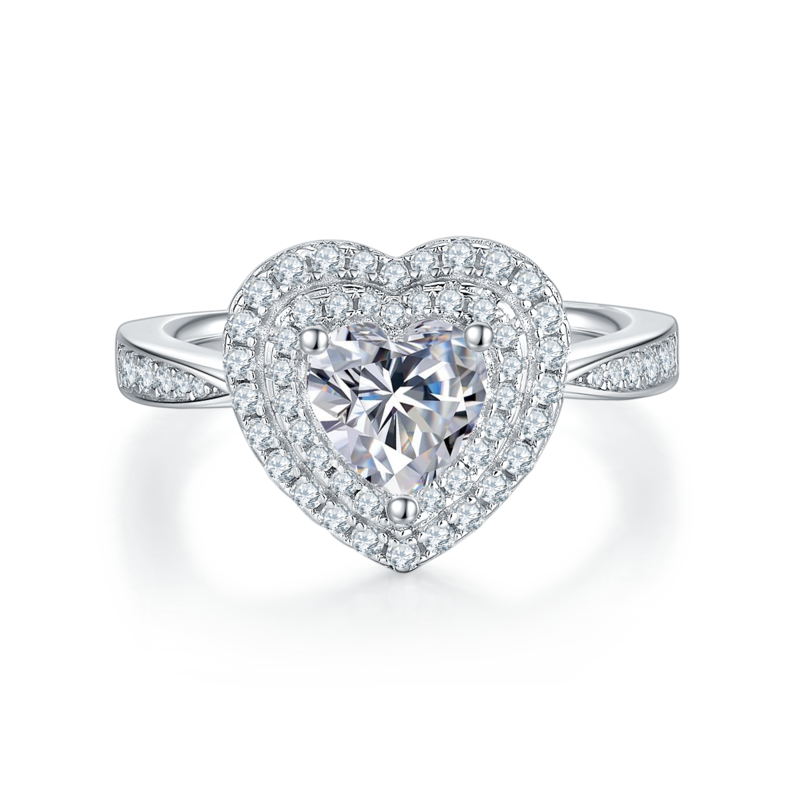豪镶心形S925银镀白金MoissaniteWomen's Ring1.0ctD级